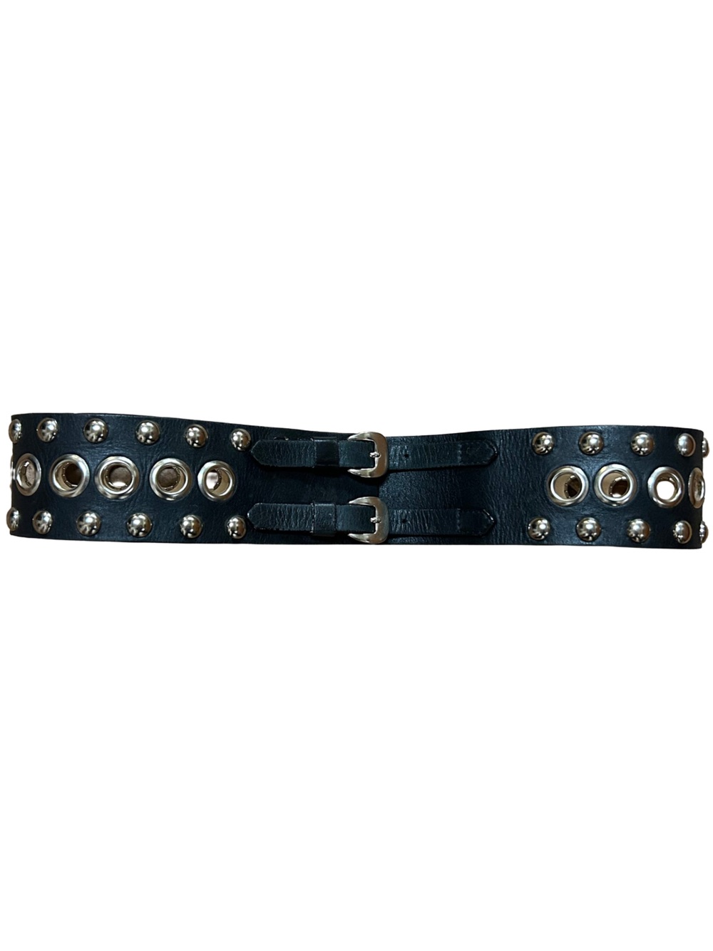 Vintage HYDE Collection Wide Black Leather Studded Grommet Belt